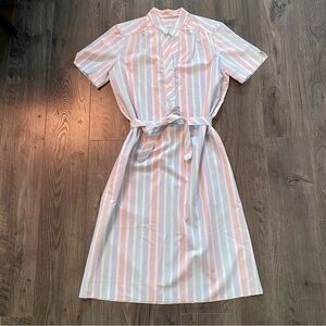Vintage House dress handmade pastel striped with belt
